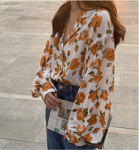 Yellow Roses Printed Blouse Shirt