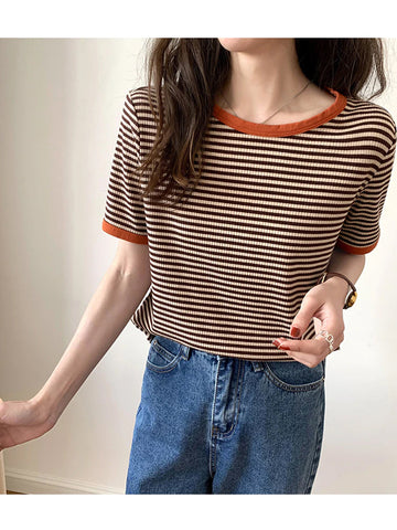 Casual O-Neck Striped Soft Knitted Shirt