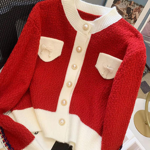 Long Sleeve Sweet Bow Elegant Cardigan Sweater