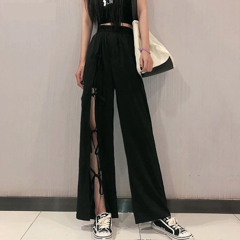 Casual Loose Wide Leg Split Hollow Out Pants