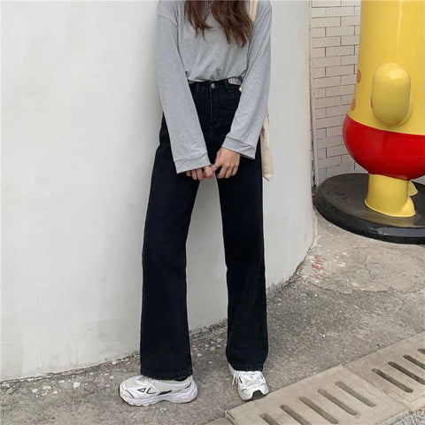 High Waist Vintage Wide Leg Retro Jeanshose 