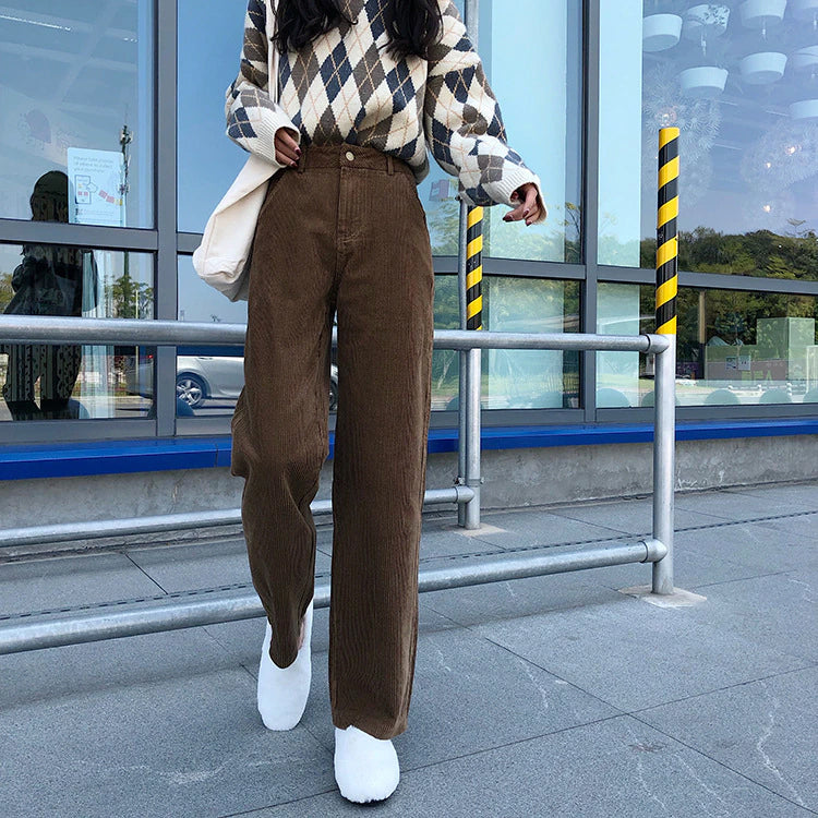 High Waist Full Corduroy Loose Pants