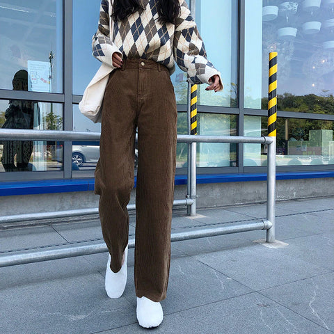 High Waist Full Corduroy Loose Pants