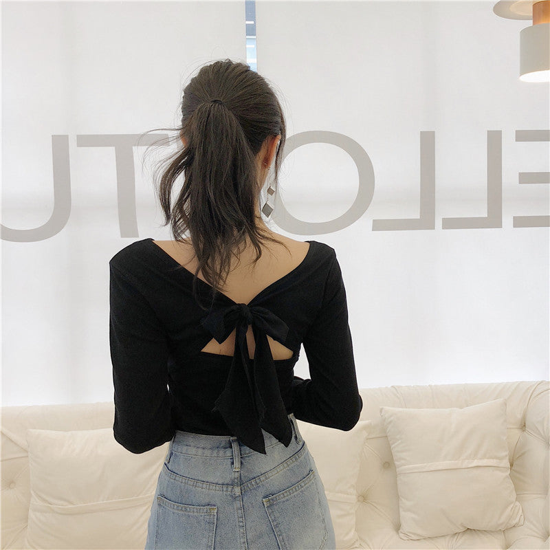 Back Style Elegant Bow Tie Long Sleeve Blouse Shirt