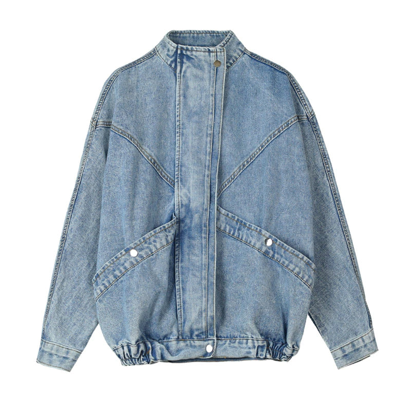 High Collar Loose Denim Jeans Jacket