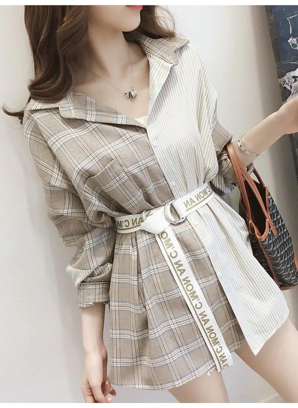 Asymmetrical Plaid Blouse Casual Shirt