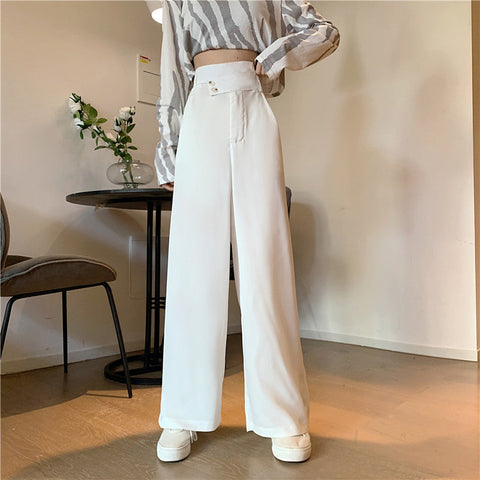 High Waist Irregular Button Wide Leg Office Pants