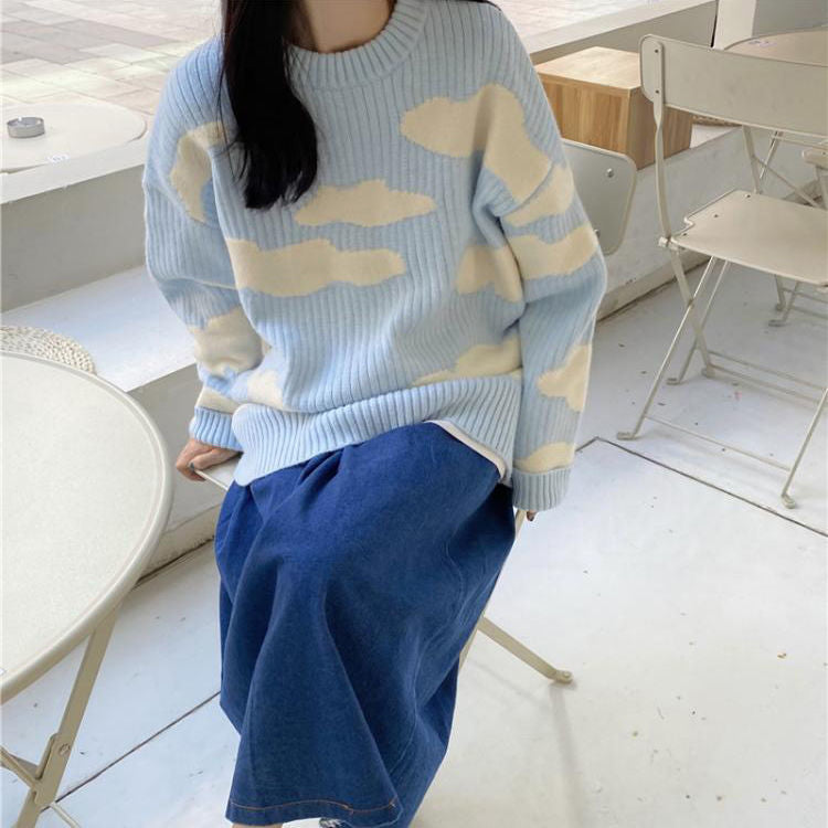 Loose Clouds Pattern Knitted Sweater