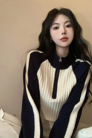 Long Sleeve Zipper Trendy Cropped Sweater