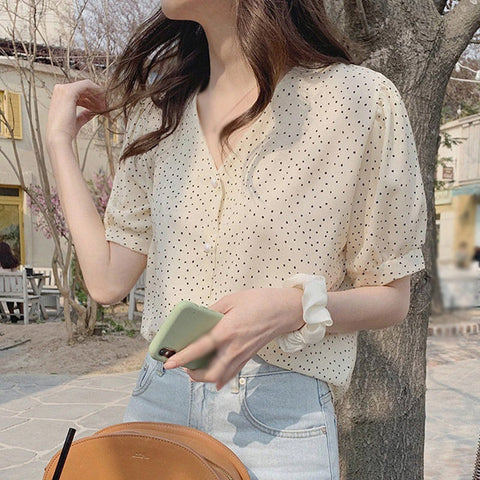 Loose Dot Printed Short Sleeve Shirt