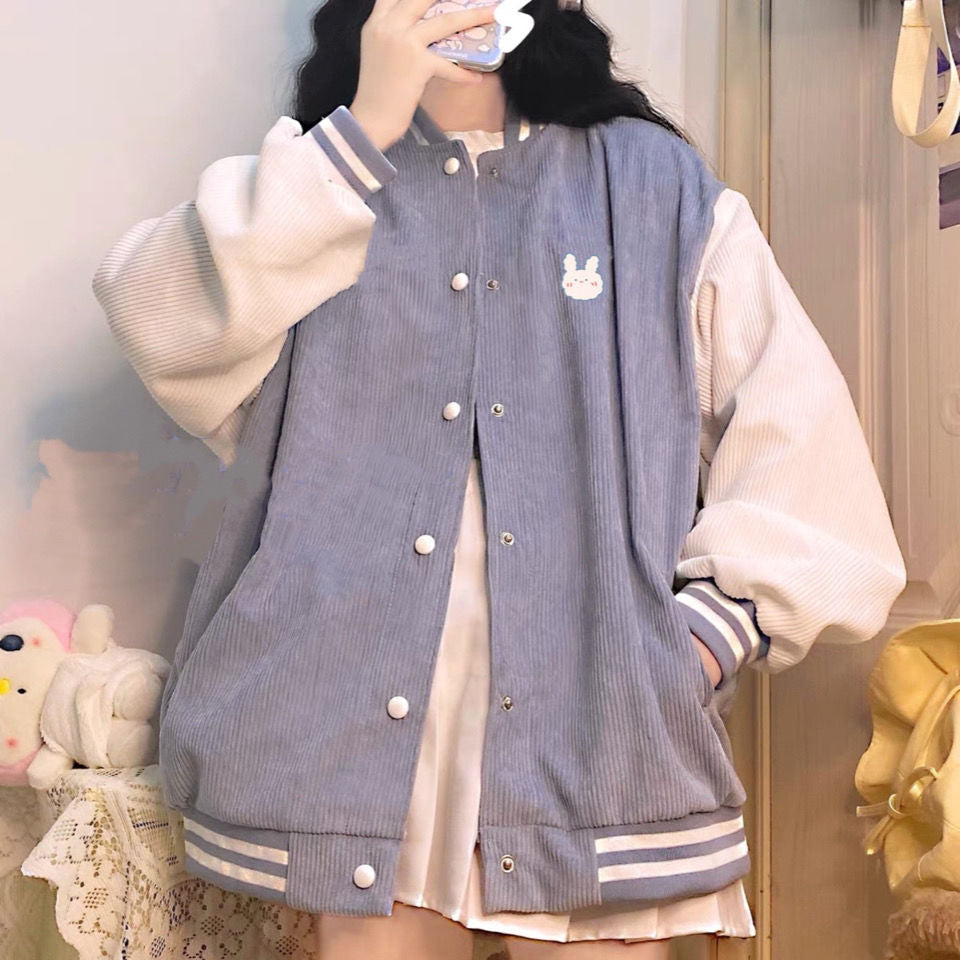 Loose Cute Colors Baseball Sweater Jacket