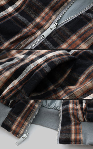 Plaid and Solid Reversible Padded Jacket