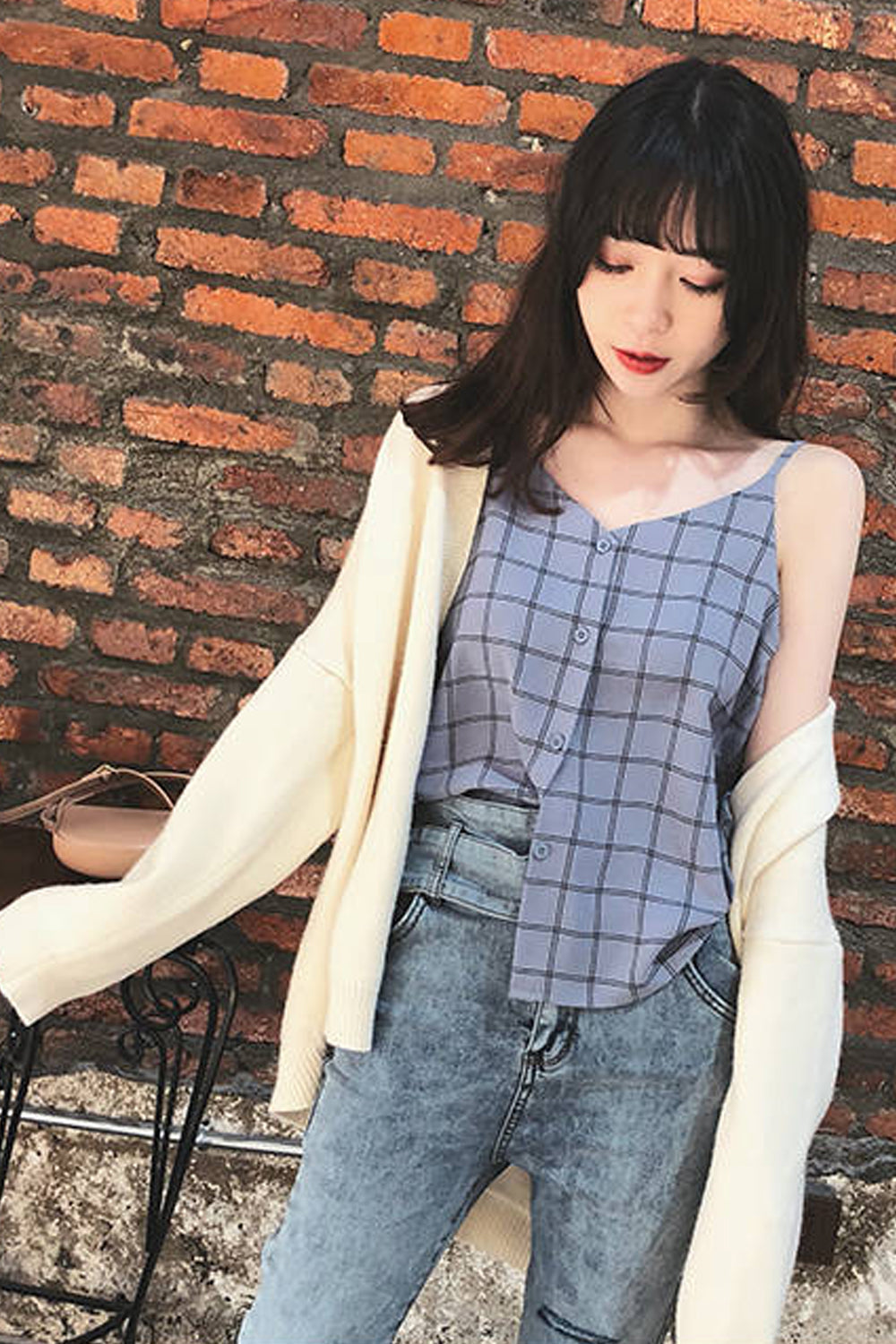 Sexy Plaid V-Neck Tank Top