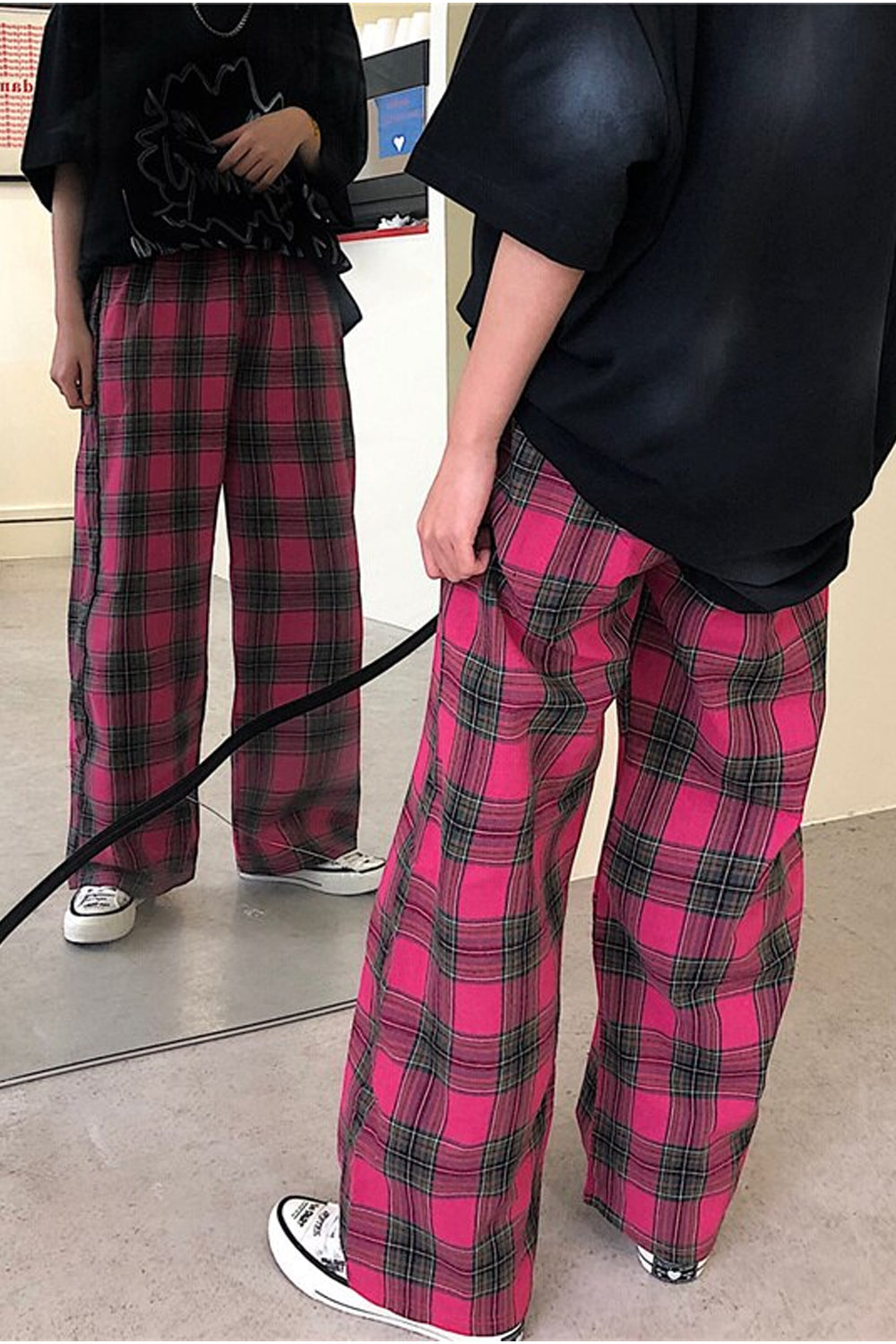 Elegant Plaid Color Wide Leg Loose Pants