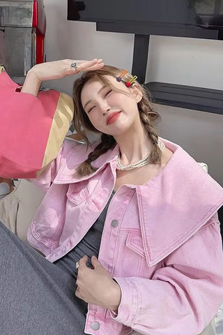 Loose Cute Peter Pan Collar Style Denim Jacket