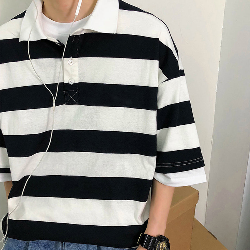 Lockeres Oversize-Shirt mit großem Streifenmuster und Polokragen 