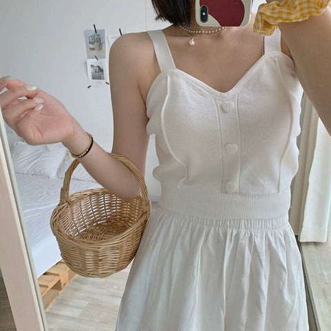 Heart Button Sexy Knitted Crop Tops