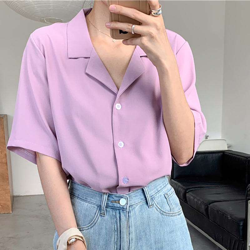 V-Collar Short Sleeve Elegant Shirt