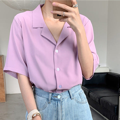 V-Collar Short Sleeve Elegant Shirt