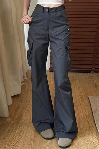 High Waist Big Cargo Pockets Flare Pants