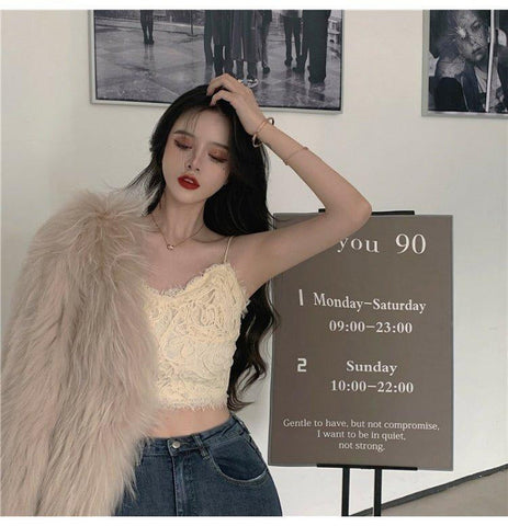 Sexy Solid Elegant Lace Spaghetti Strap Crop Tops