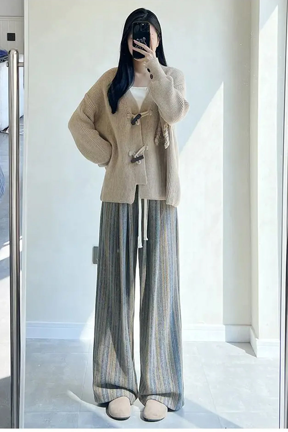 Vintage Stylish Woolen Striped Long Pants