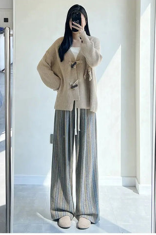 Vintage Stylish Woolen Striped Long Pants