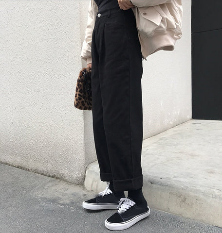 High Waist Loose Casual Solid Long Pants