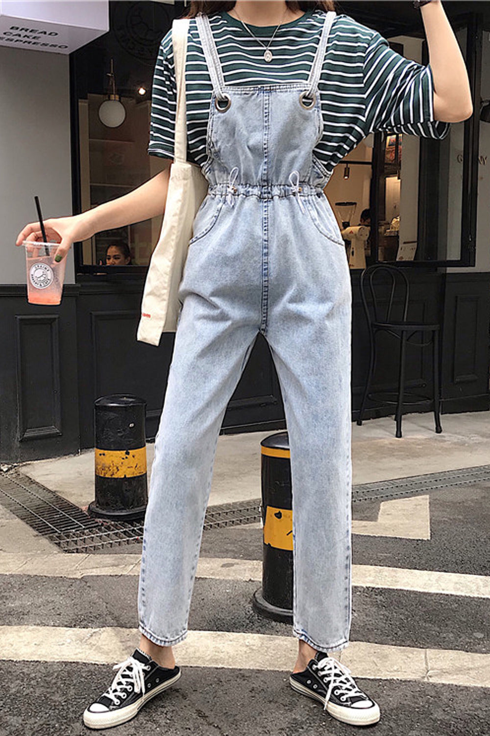 Loose Pocket Blue Denim Jumpsuits
