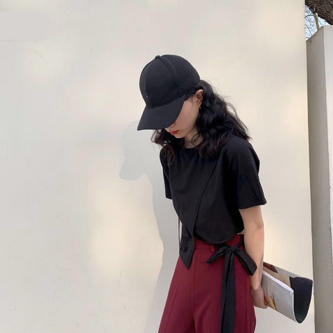 Short Sleeve Irregular Solid Tie Shirt