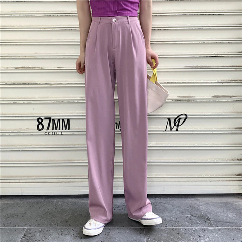 High Waist Cute Colors Elegant Wide Leg Pants
