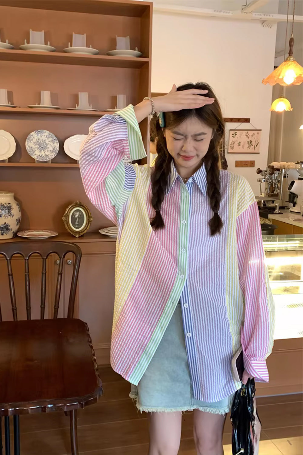 Long Sleeve Candy Colors Striped Blouse Shirt