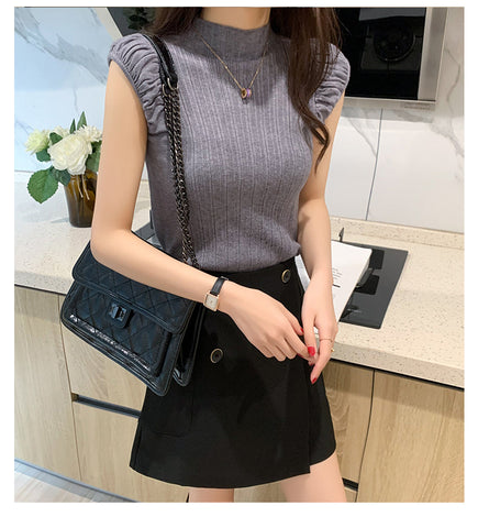 High Neck Sexy Sleeveless Slim Knitted Tops