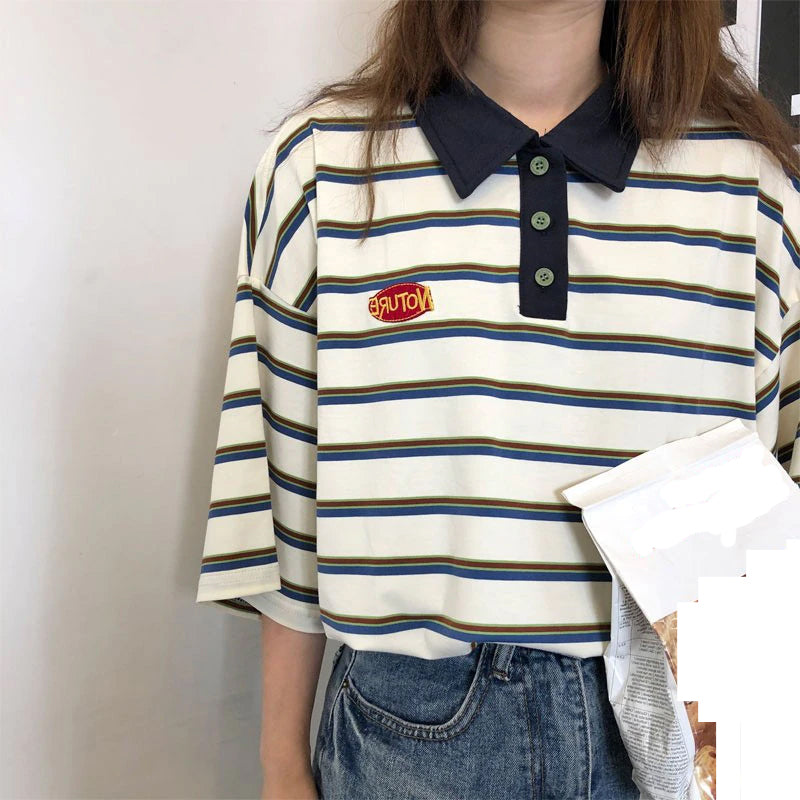 Loose Striped Style Collar Shirt
