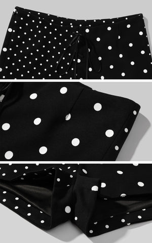 Mixed Dot Print Drawstring Shorts with Graphic Cut