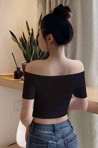 Sexy Slash Neck Skinny Crop Tops