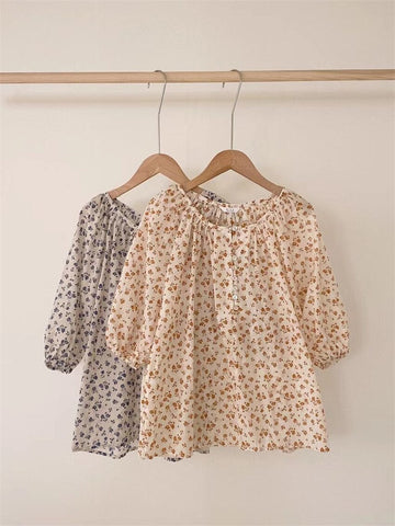 Sweet Florals Pattern Puff Sleeve Blouse Shirt