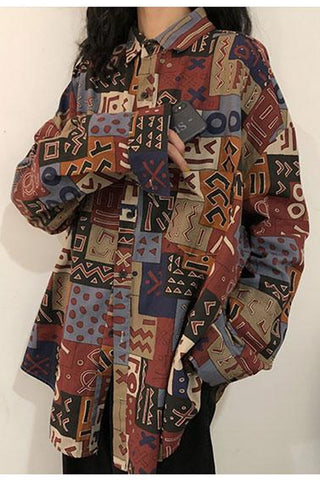 Long Sleeve Retro Art Pattern Blouse Shirt