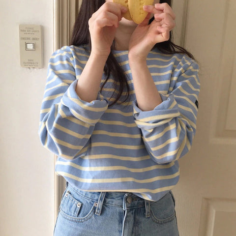 O-Neck Long Sleeve Basic Striped Shirt