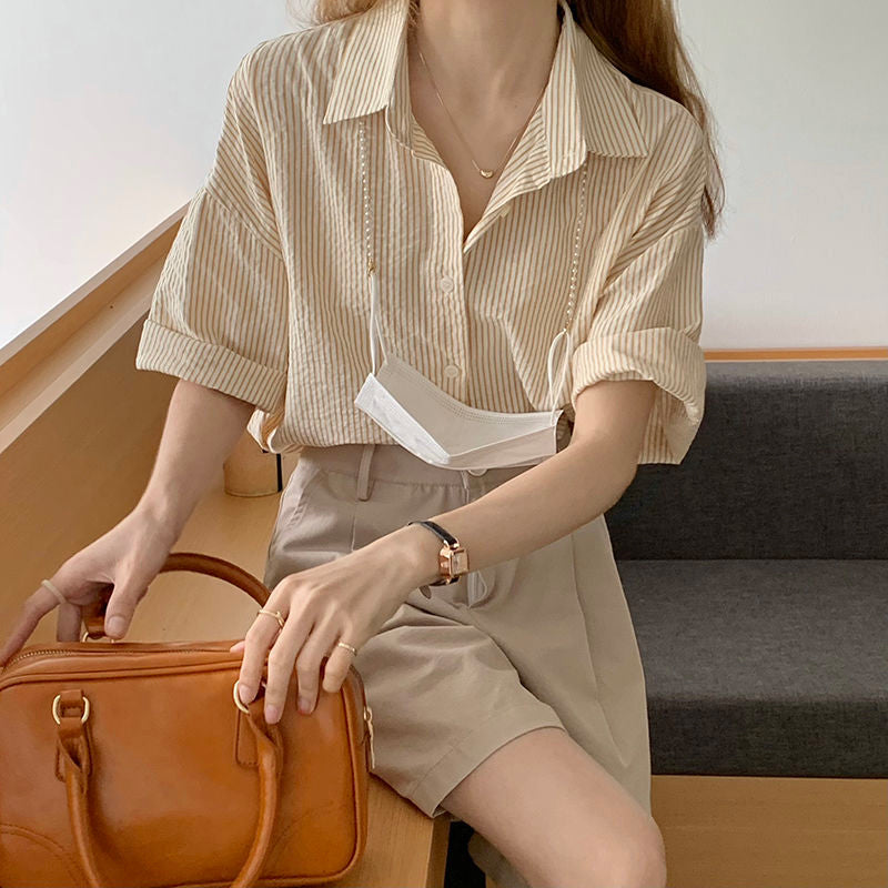 Short Sleeve Elegant Striped Shirts