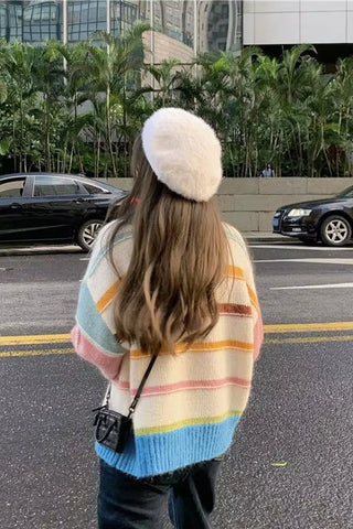 Long Sleeve Cute Knitted Striped Sweater