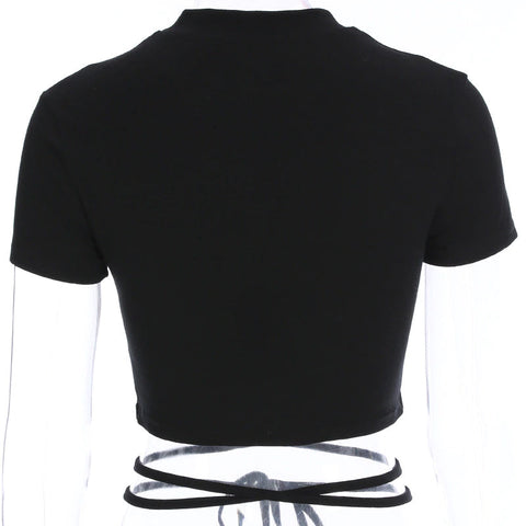Sexy Belted Cropped Slim Black Shirt