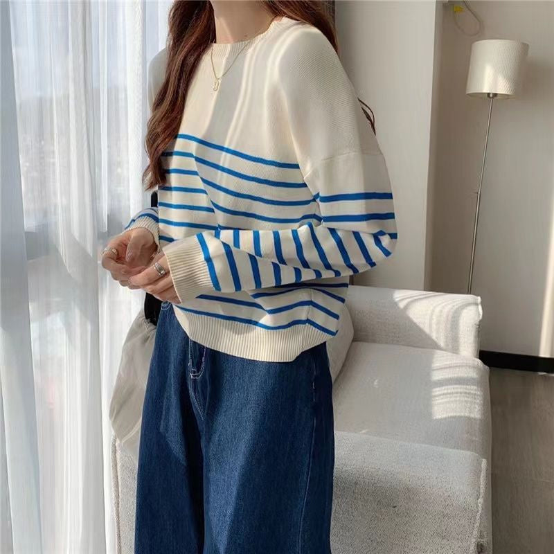 Long Sleeve O-Neck Striped Casual Sweater