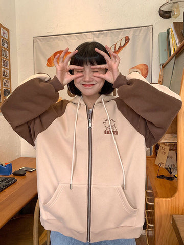 Cute Bear Pocket Embroidery Hoodie