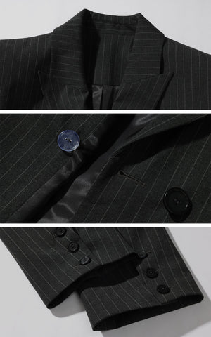 Pinstripe Suit Set with Blazer Shirt and Wide Trousers