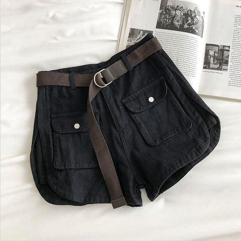 High Waist Belted Double Front Pocket Shorts