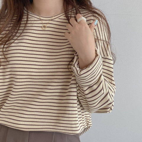 Coffee Color Striped Retro Sweater