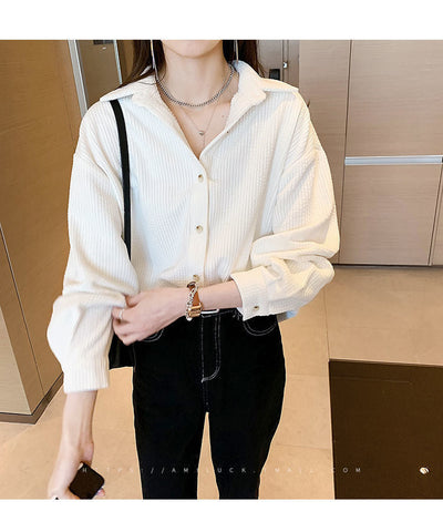 Single Breasted Solid Button Corduroy Shirt