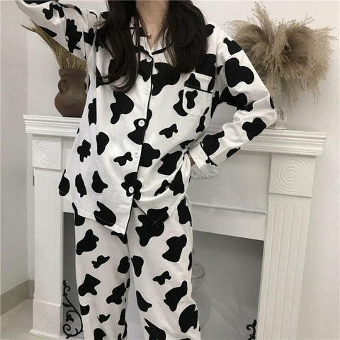 Cow Printed Pattern Sleepwear Pajamas Set