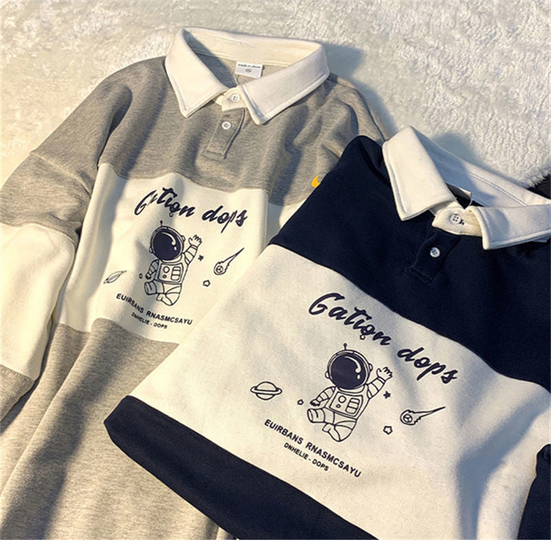 Astronaut Printed Loose Collar Sweater